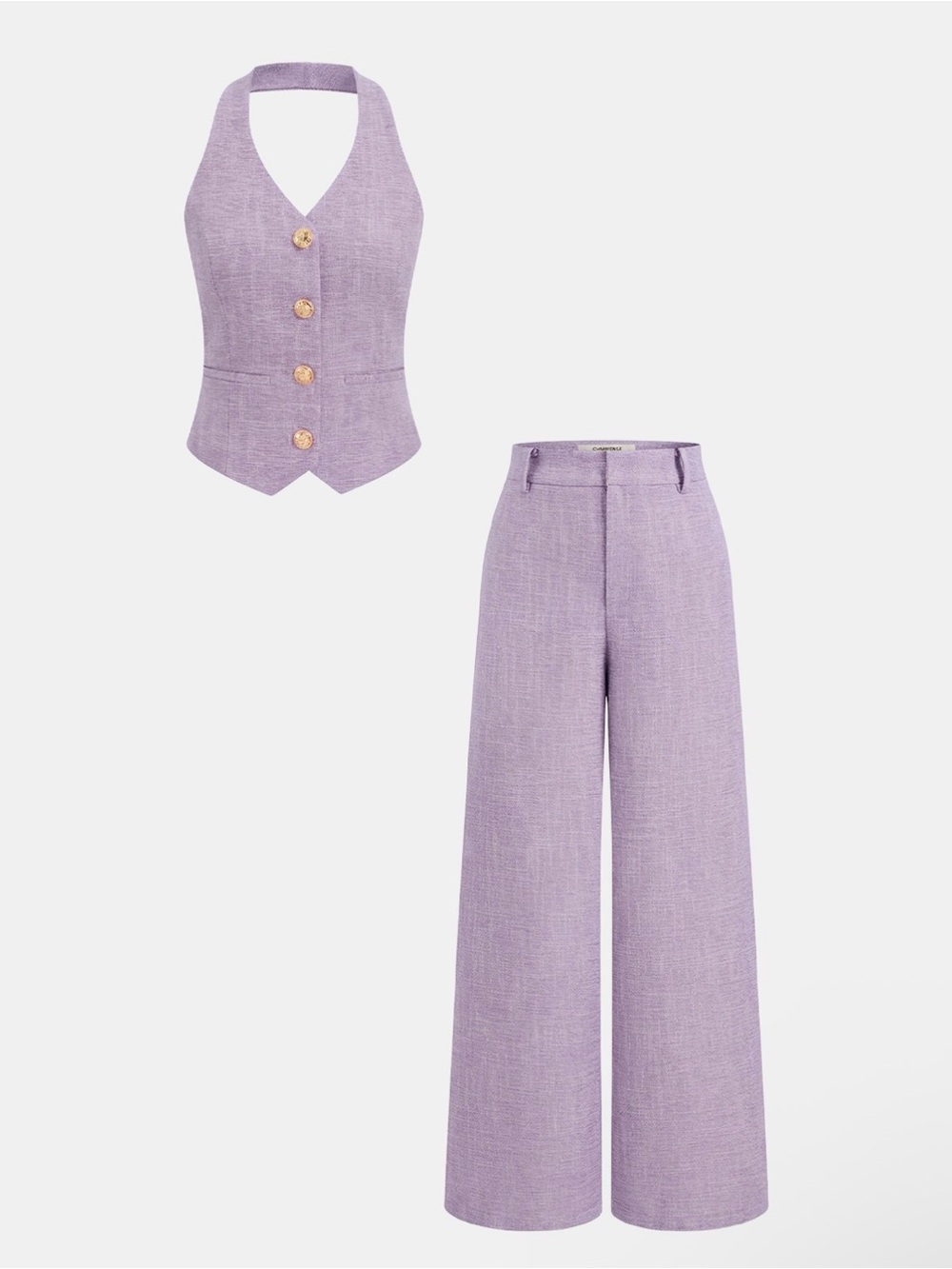 Commense Purple Halter Vest & Wide-Leg Pants Set